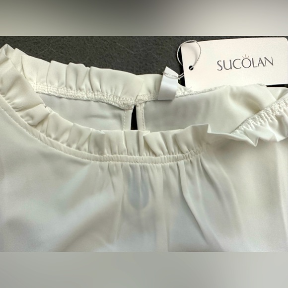 New with tags ruffled Trim Neck Blouse for Women Ruffle Sleeve. White - Picture 3 of 3